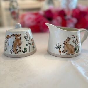 ELI & ANA Easter Bunny Rabbit Creamer Cup & Sugar Bowl Dish With Lid